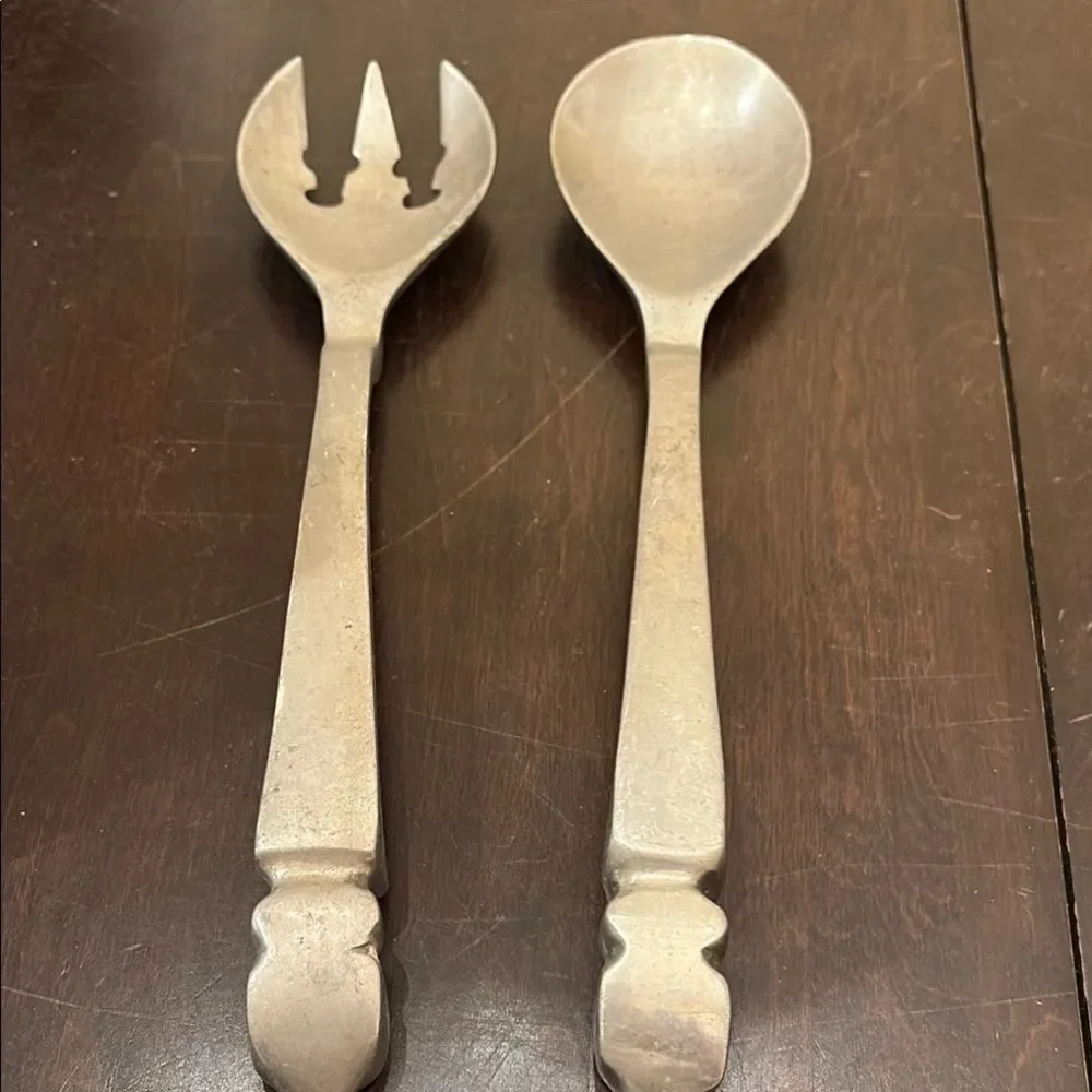 Salad Fork and Spoon Oxidized Aluminum